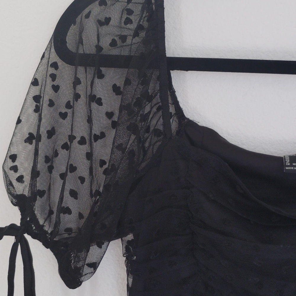 Forever 21 Womens Sheer Mesh Cropped Top Sz M Puff Sleeves Whimsigoth Fairy Y2K